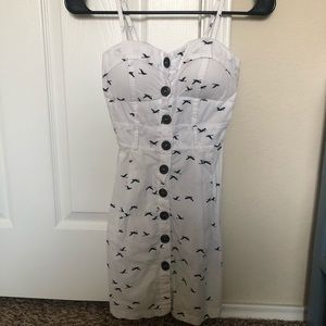 White dress with bird prints